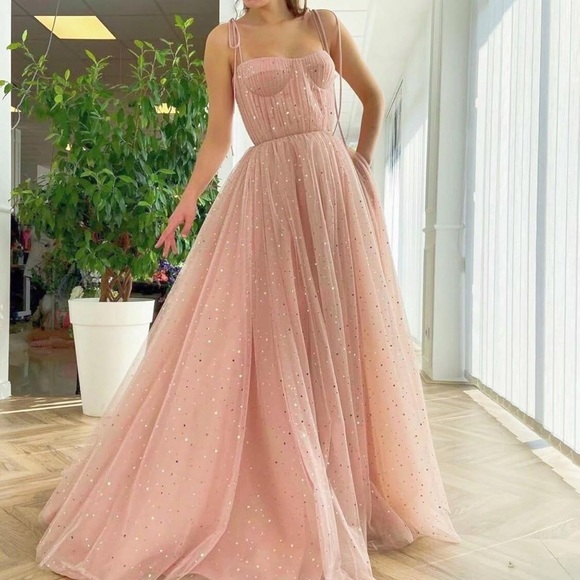 Starry PInk Tulle Prom Dress - Picture 3 of 7